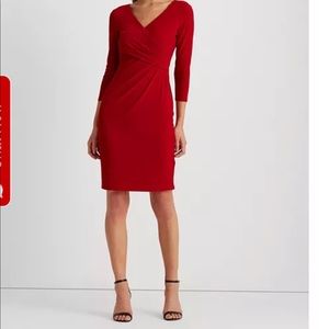Ralph Lauren Petite 3/4 Sleeve Ruched Jersey Dress